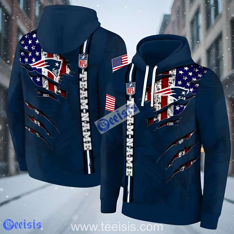 New England Patriots Ripped Flag 3D Art Hoodie Apparel
