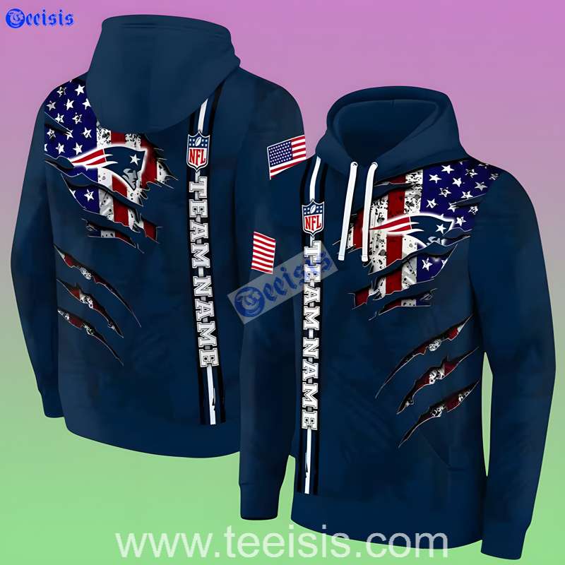 New England Patriots Ripped Flag 3D Art Hoodie Apparel