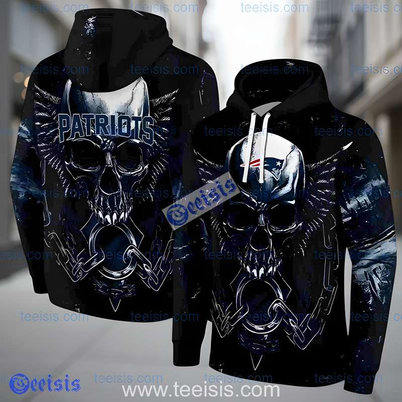 New England Patriots Skull Artwork 3D Hoodie For Youth