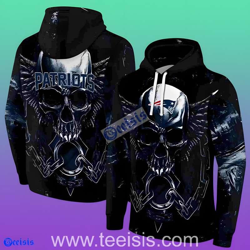 New England Patriots Skull Artwork 3D Hoodie For Youth