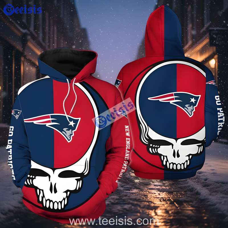 New England Patriots Skull Red Blue 3D Art Hoodie Apparel