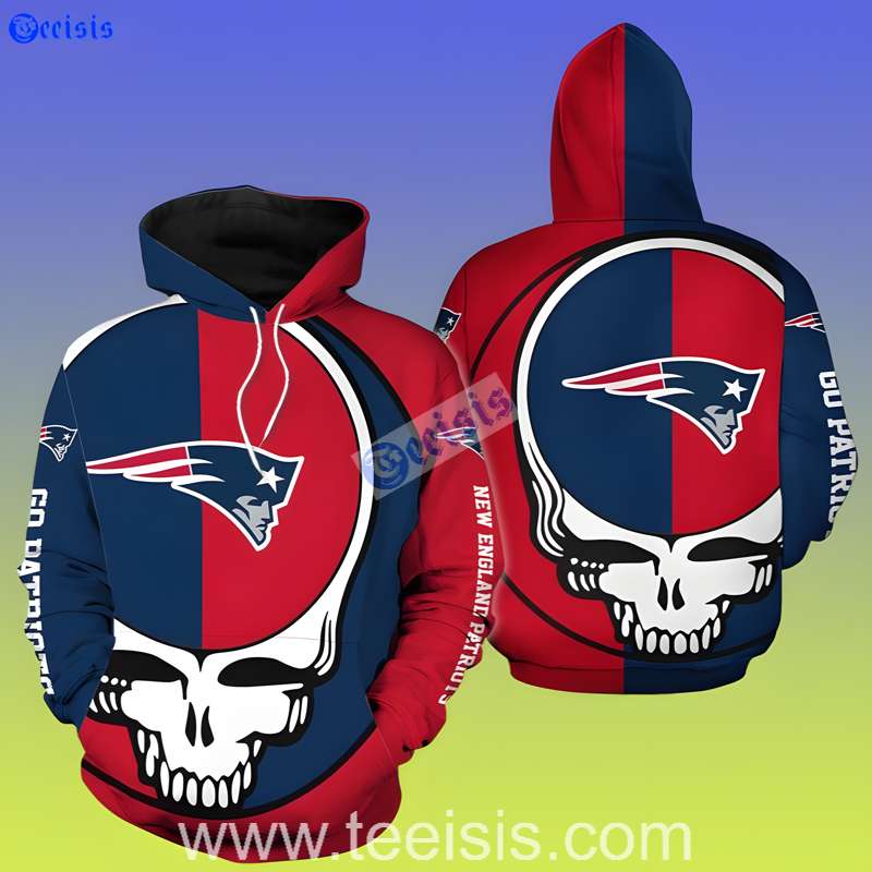 New England Patriots Skull Red Blue 3D Art Hoodie Apparel