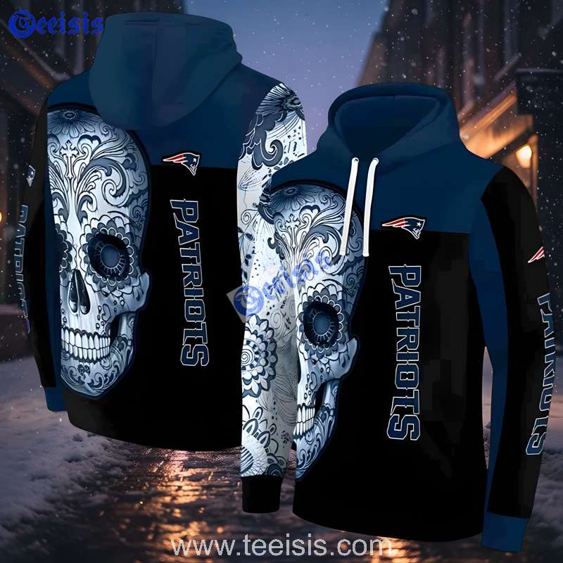 New England Patriots Sugar Skull 3D Hoodie Red Blue Printed