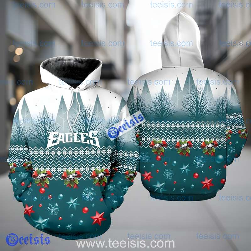 Philadelphia Eagles 3D Christmas Hoodie Snowflake Winter Pullover