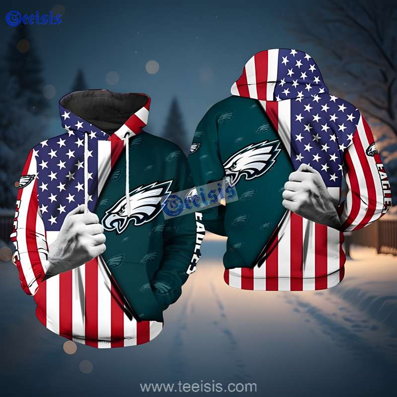 Philadelphia Eagles American Flag Rip Unisex 3D Hoodie Fashion