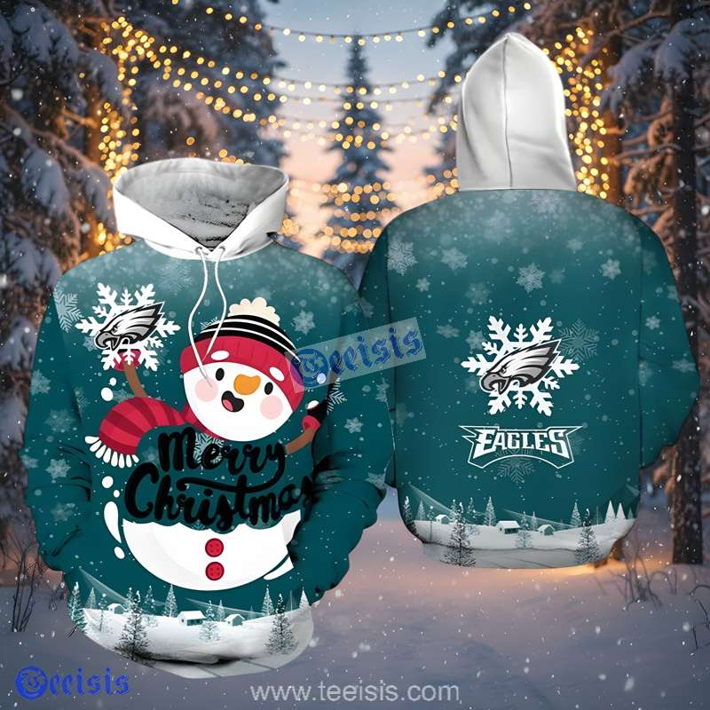Philadelphia Eagles Christmas Snowman 3D Hoodie For Women