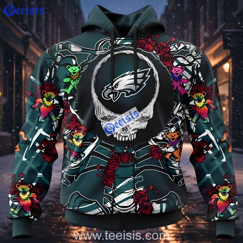 Philadelphia Eagles Grateful Dead Skull Hoodie Roses 3D