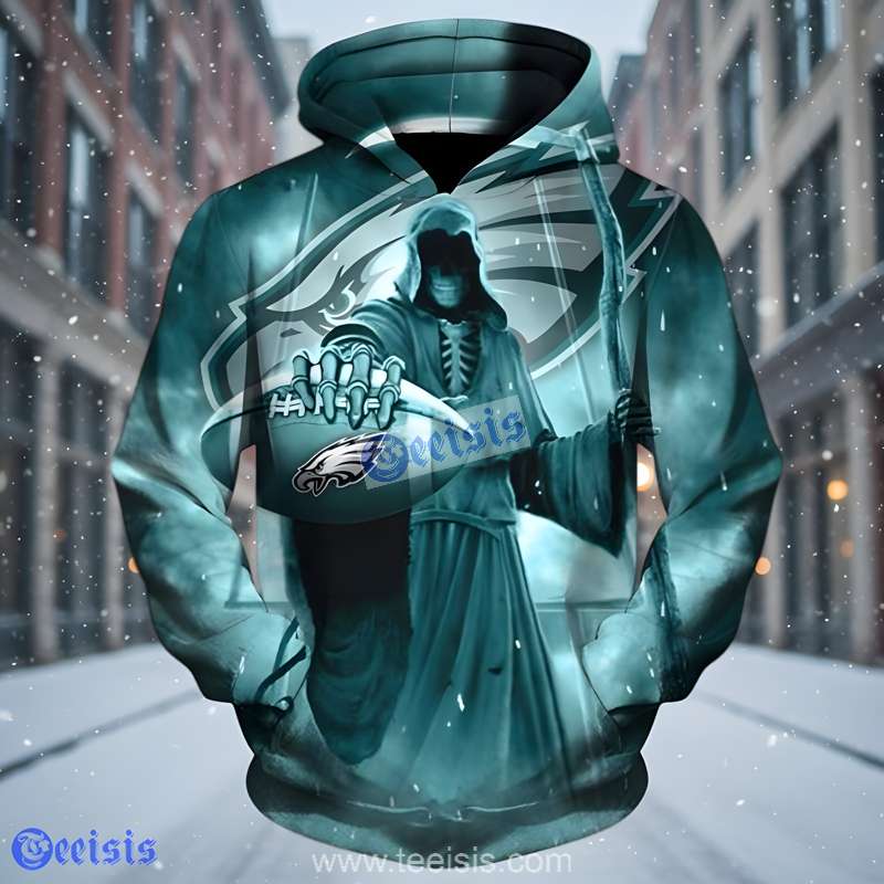 Philadelphia Eagles Grim Reaper Green 3D Hoodie For Hardcore Fans