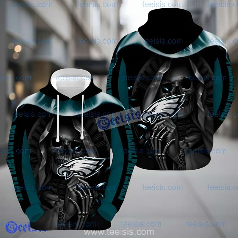Philadelphia Eagles Grim Skull 3D Graphic Hoodie For Fans