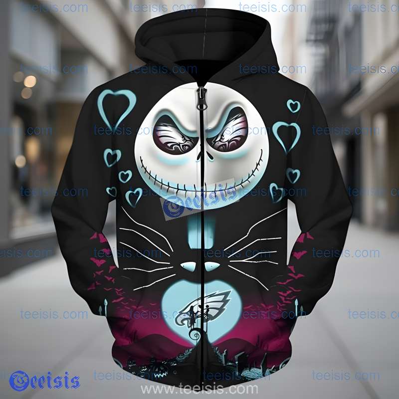 Philadelphia Eagles Jack Night Before Christmas Full Zip 3D Hoodie