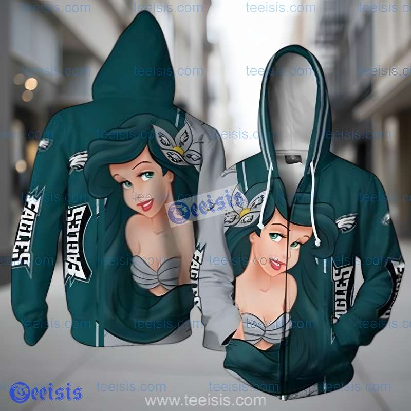Philadelphia Eagles Mermaid Theme Green Grey 3D Hoodie Women