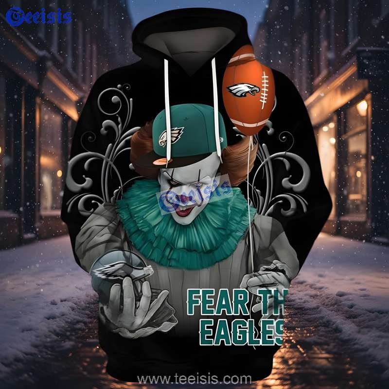 Philadelphia Eagles Pennywise Hoodie 3D Scary Clown For Mens