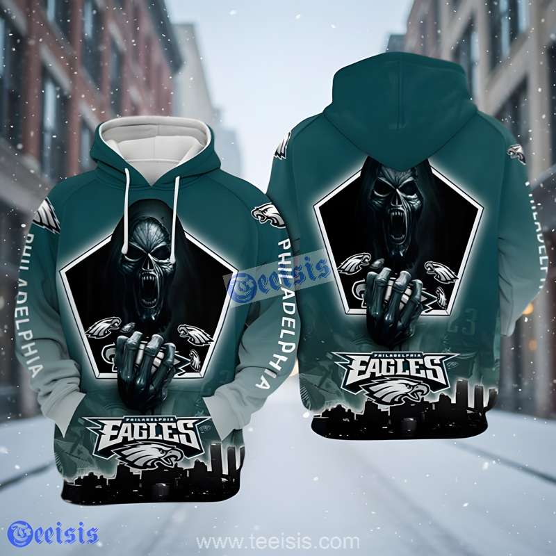 Philadelphia Eagles Screaming Skull 3D Hoodie For Mens