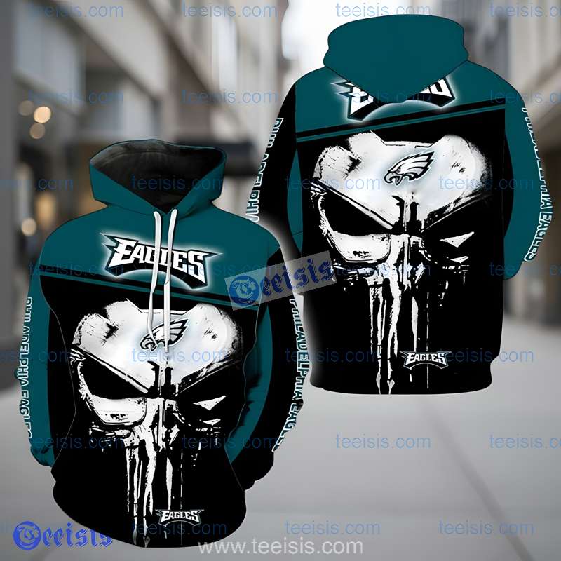 Philadelphia Eagles Skull 3D Hoodie Dark Grunge Football Fan Apparel