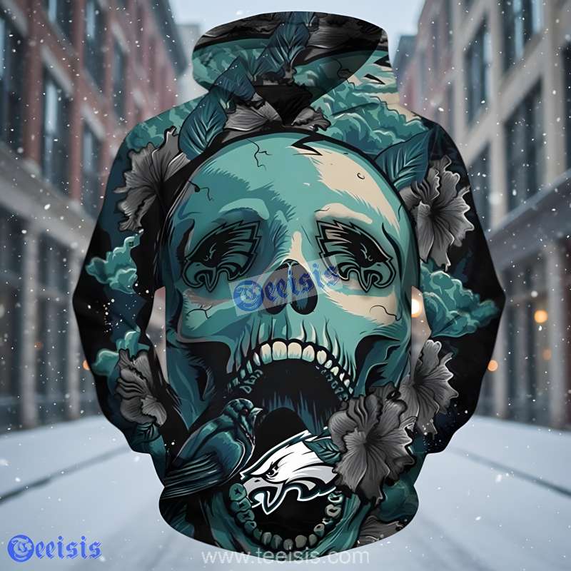 Philadelphia Eagles Skull Floral 3D Hoodie For Game Day