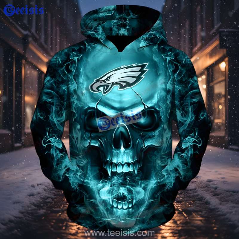 Philadelphia Eagles Skull Scary Green Hoodie 3D Mens