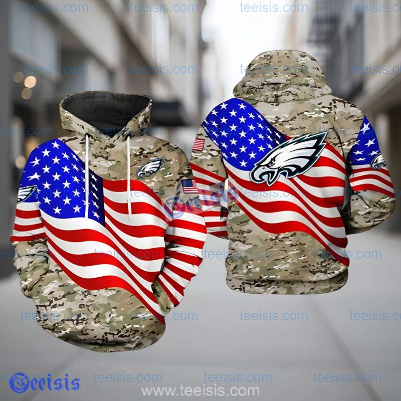 Philadelphia Eagles US Flag Camo Veteran Team 3D Hoodie Fans