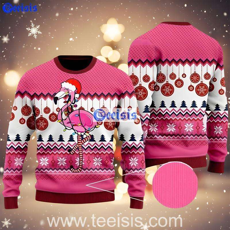 Pink Flamingo Santa Bird Fair Isle Holiday Jumper Ugly Xmas Sweater For Girl