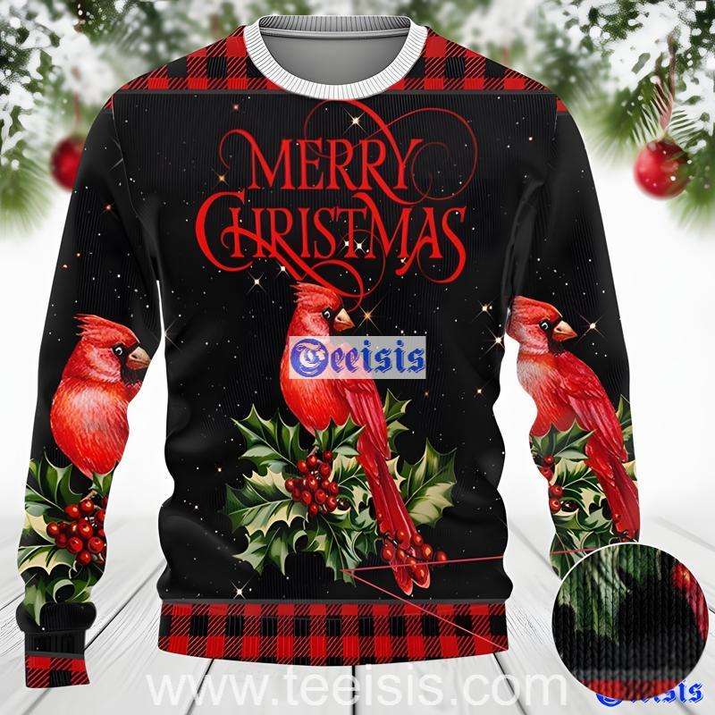 Red Cardinal Bird And Holly Holiday Ugly Christmas Sweater