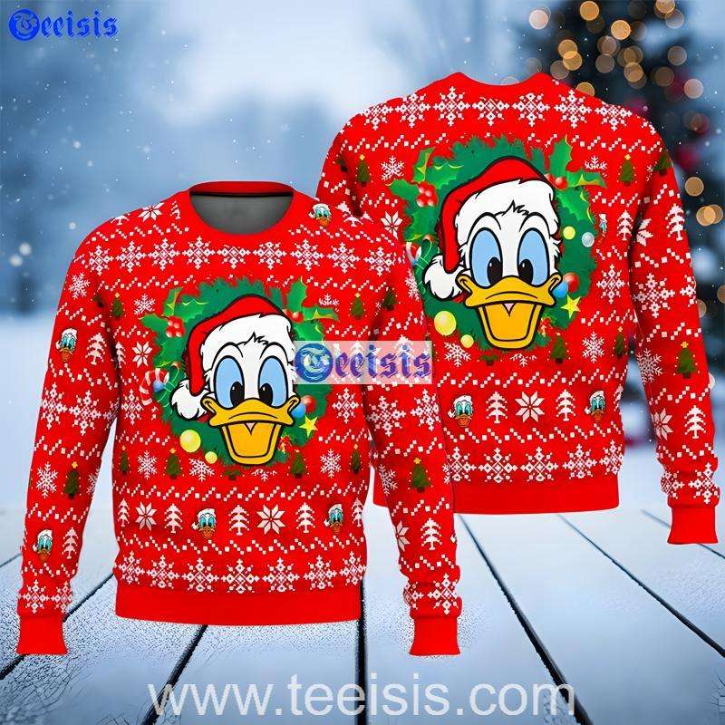 Red Donald Duck Christmas Sweater Ugly Xmas Sweater For Fans