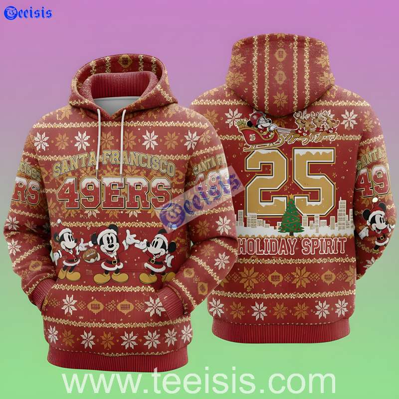 San Francisco 49Ers Mickey Mouse Happy Christmas 3D Hoodie