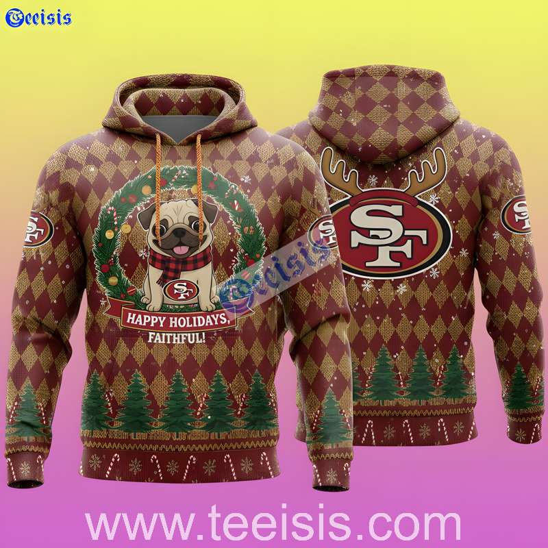 San Francisco 49Ers Pug Dog Christmas Wreath Limited Edition 3D Hoodie
