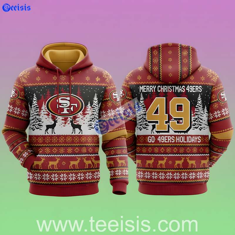 San Francisco 49Ers Reindeer Forest Christmas Pattern 3D Hoodie For Fans