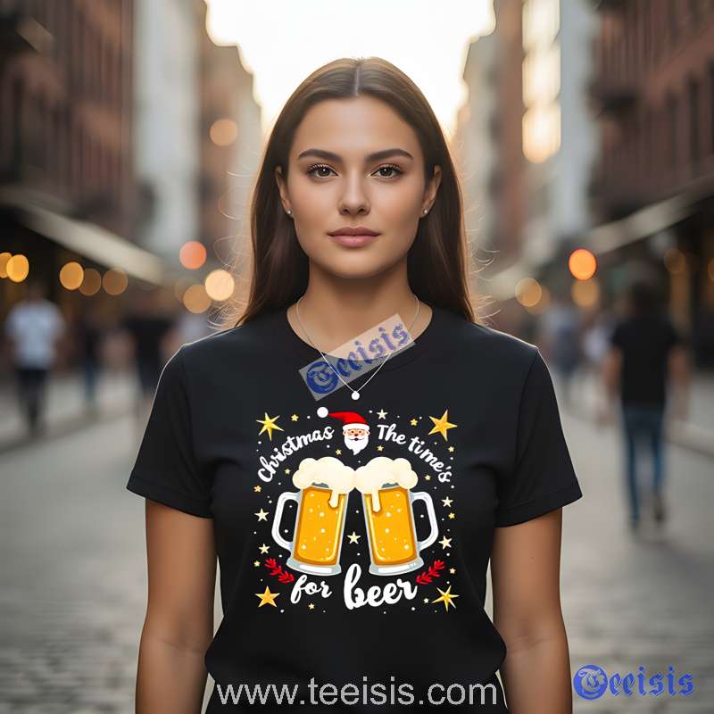Santa Claus Christmas The Time For Beer Graphic Tee