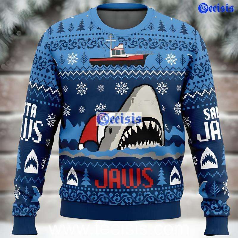 Santa Jaws Funny Shark Holiday Pullover Ugly Christmas Sweater