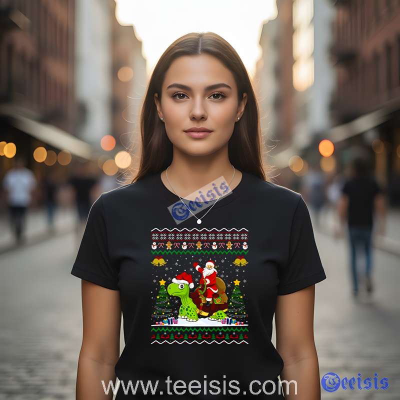 Santa Riding Turtle Christmas Womens Shirt