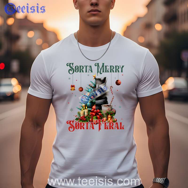 Sorta Merry Feral Raccoon Christmas Couple  Tee
