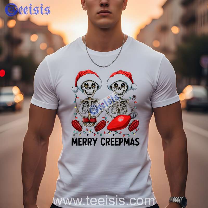Spooky Merry Creepmas Gothic Skeleton White Shirt