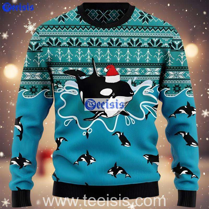 Whale Hat Santa Claus Ugly Christmas Sweater For Mens