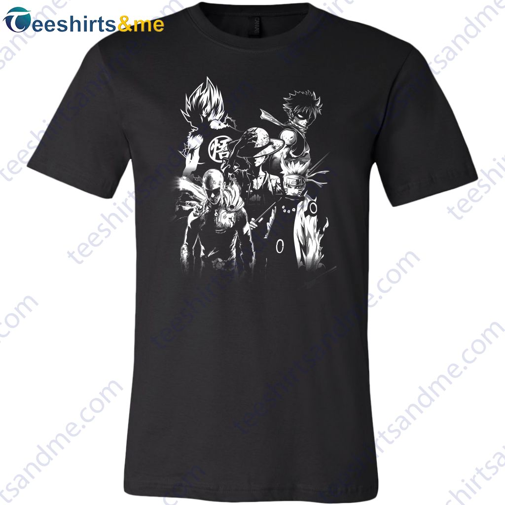 Anime All-Star Shirt, Naruto, Saitama, Luffy, Natsu, Goku, Kurosaki Celebrate Anime