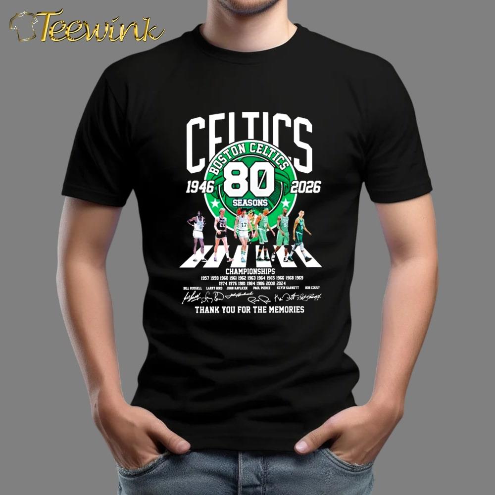 Boston Celtics 1946 2026 80 Seasons Championships Thank You For The Memories Road Abbey Signatures Shirt
