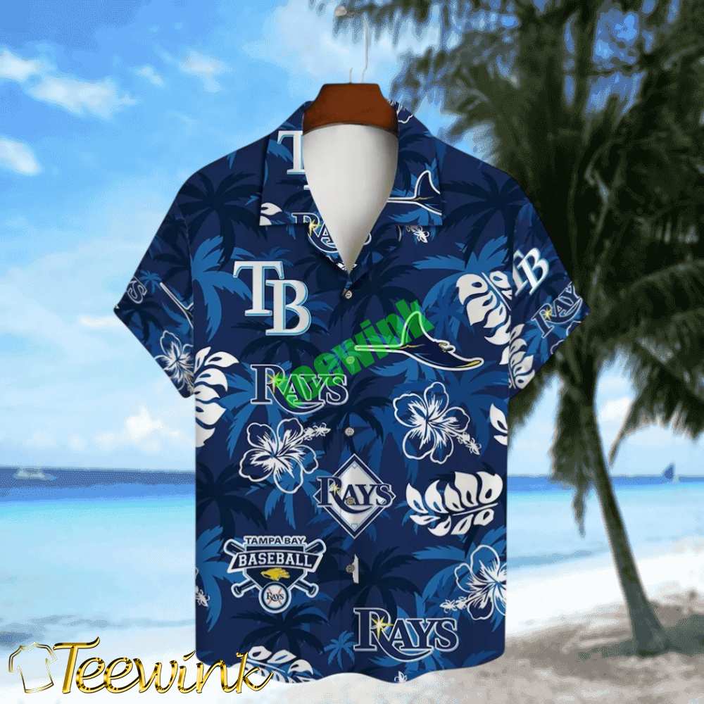 Tampa Bay Rays Blue Tropical Hawaiian Shirt image 2 Tampa Bay Rays Blue Tropical Hawaiian Shirt image 2