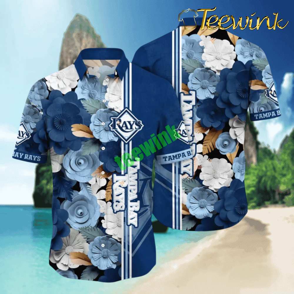 Tampa Bay Rays Floral Stripes Hawaiian Shirt