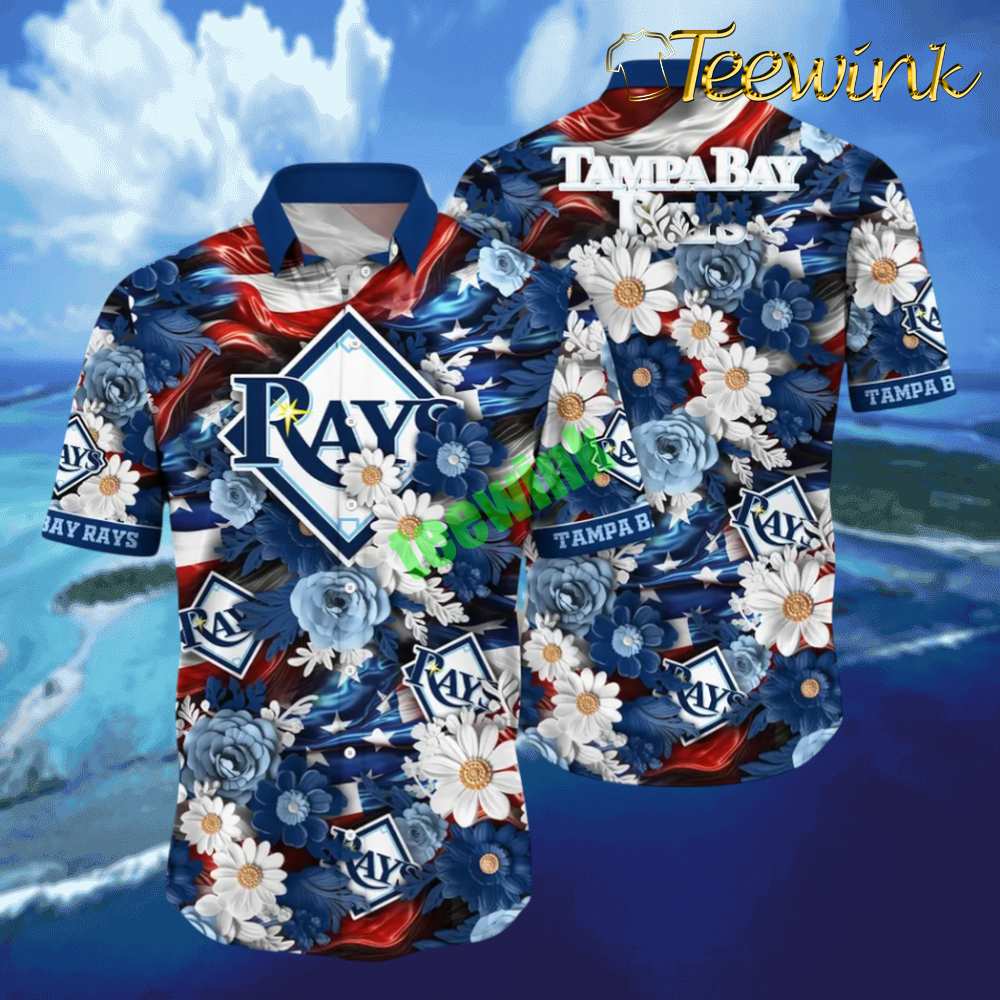 Tampa Bay Rays Patriotic Floral Hawaiian Shirt