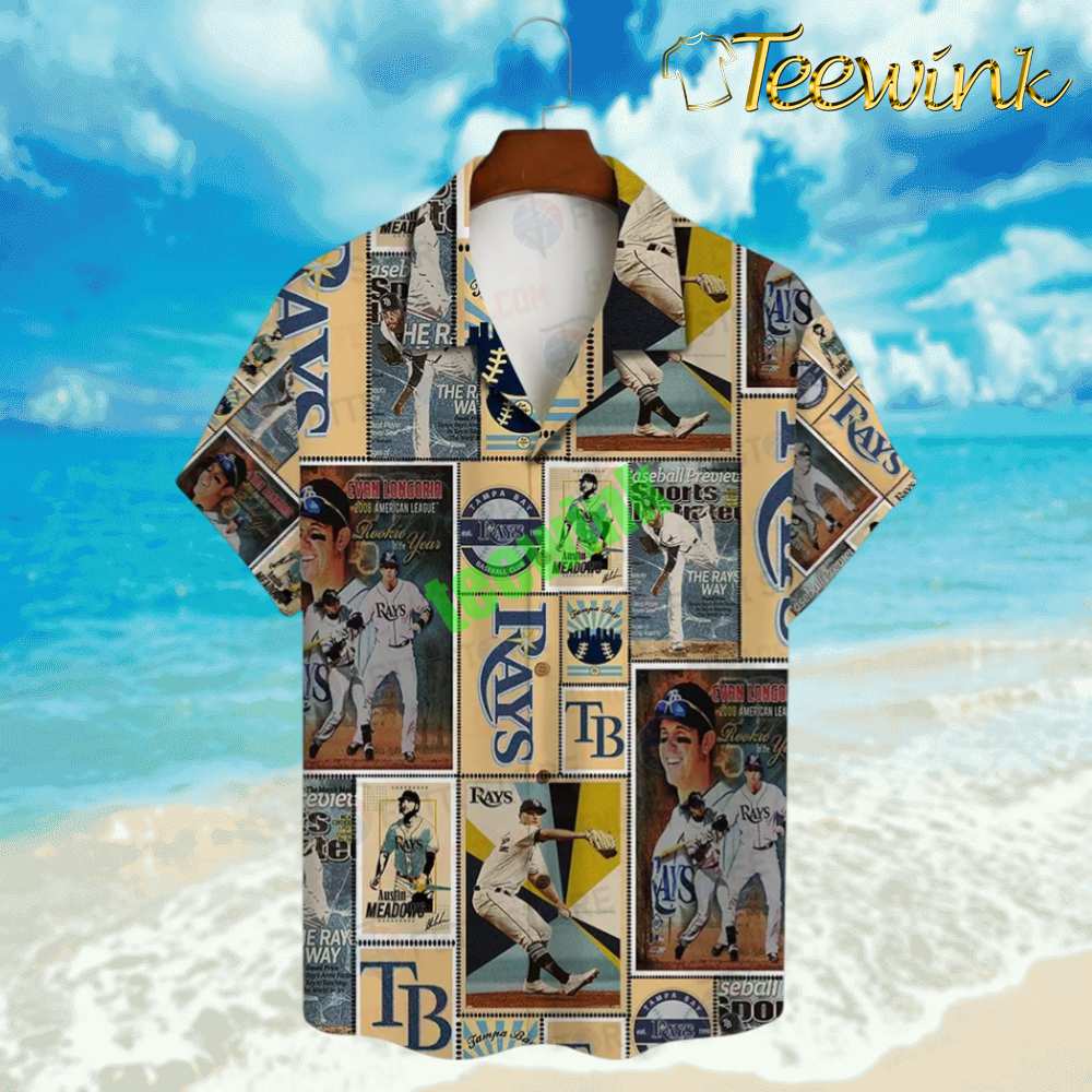 Tampa Bay Rays Vintage Baseball Collage Hawaiian Shirt image 2 Tampa Bay Rays Vintage Baseball Collage Hawaiian Shirt image 2