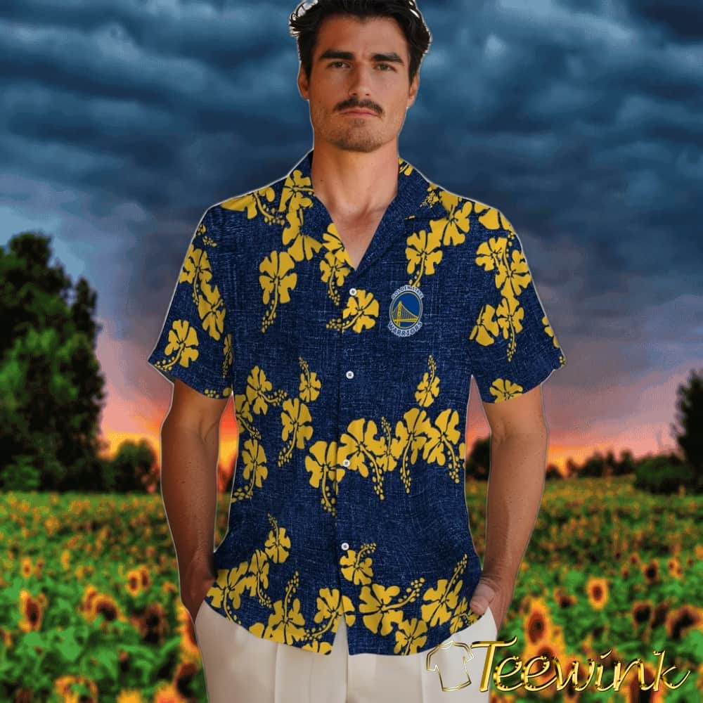 50th State Flower Golden State Warriors Hawaiian Shirt image 2 50th State Flower Golden State Warriors Hawaiian Shirt image 2