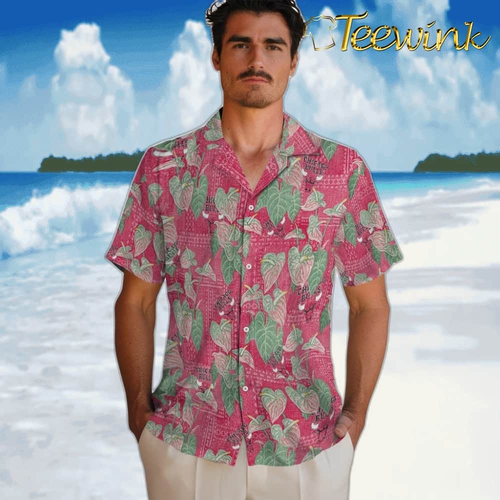 Anthurium Overlay Chicago Bulls Hawaiian Shirt image 2 Anthurium Overlay Chicago Bulls Hawaiian Shirt image 2