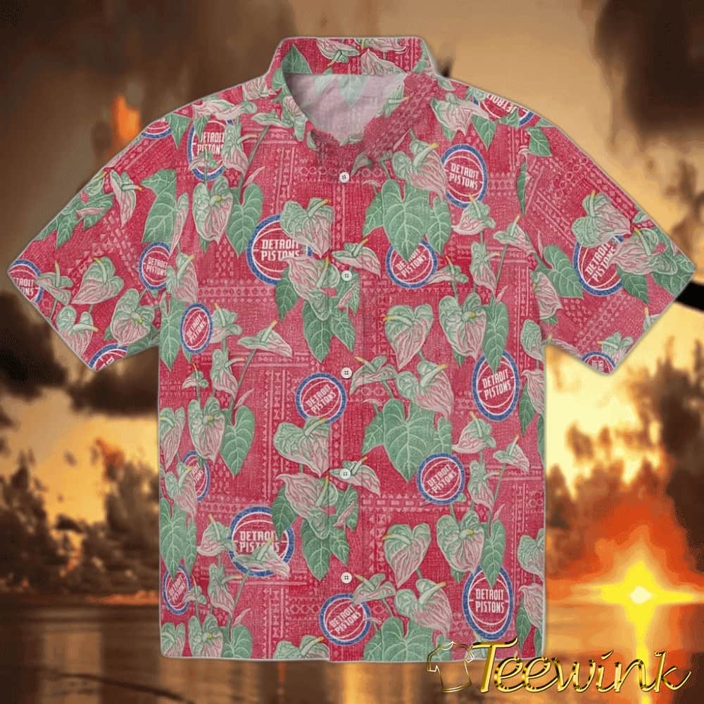 Anthurium Overlay Detroit Pistons Hawaiian Shirt