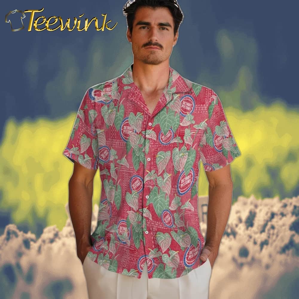 Anthurium Overlay Detroit Pistons Hawaiian Shirt image 2 Anthurium Overlay Detroit Pistons Hawaiian Shirt image 2