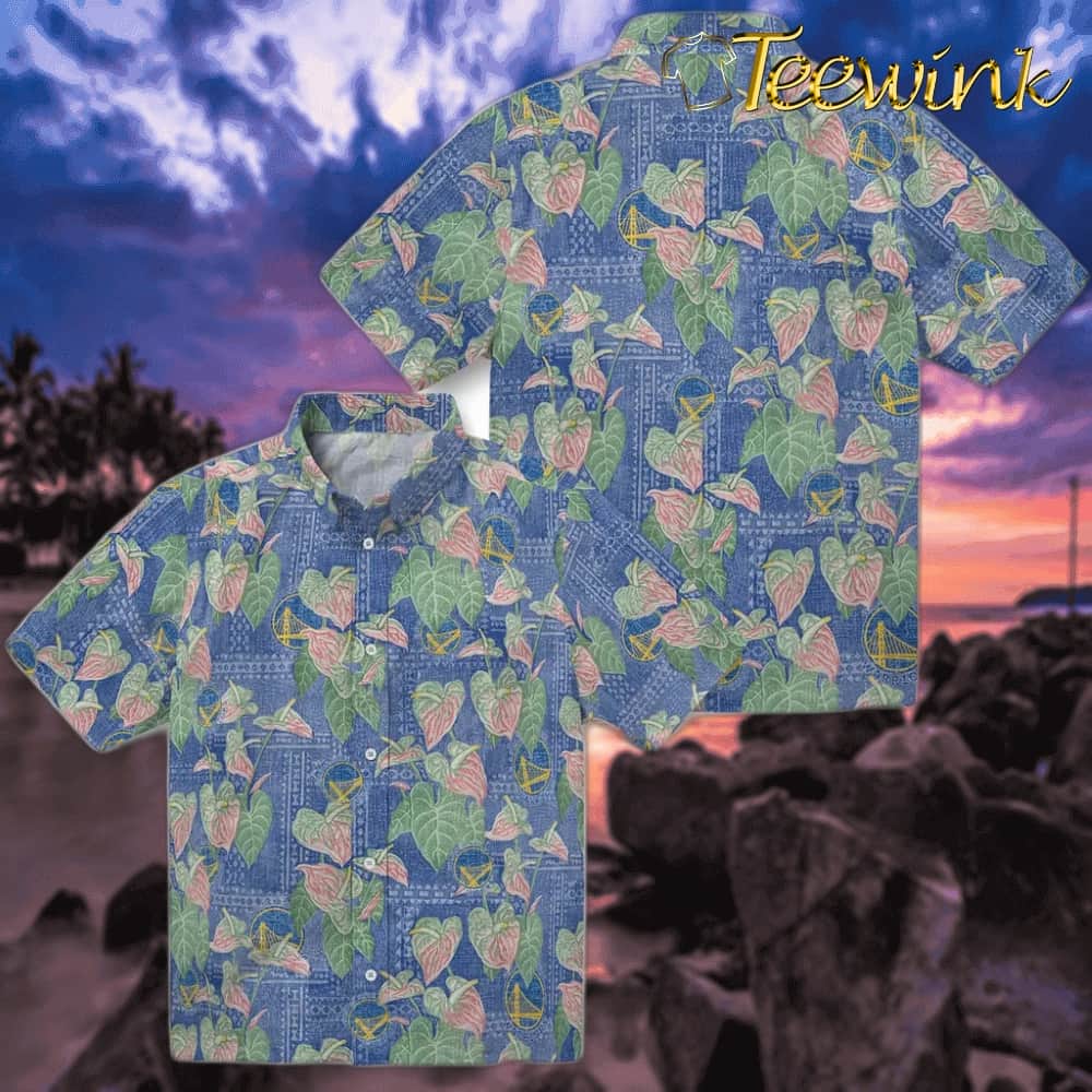 Anthurium Overlay Golden State Warriors Hawaiian Shirt image 3 Anthurium Overlay Golden State Warriors Hawaiian Shirt image 3