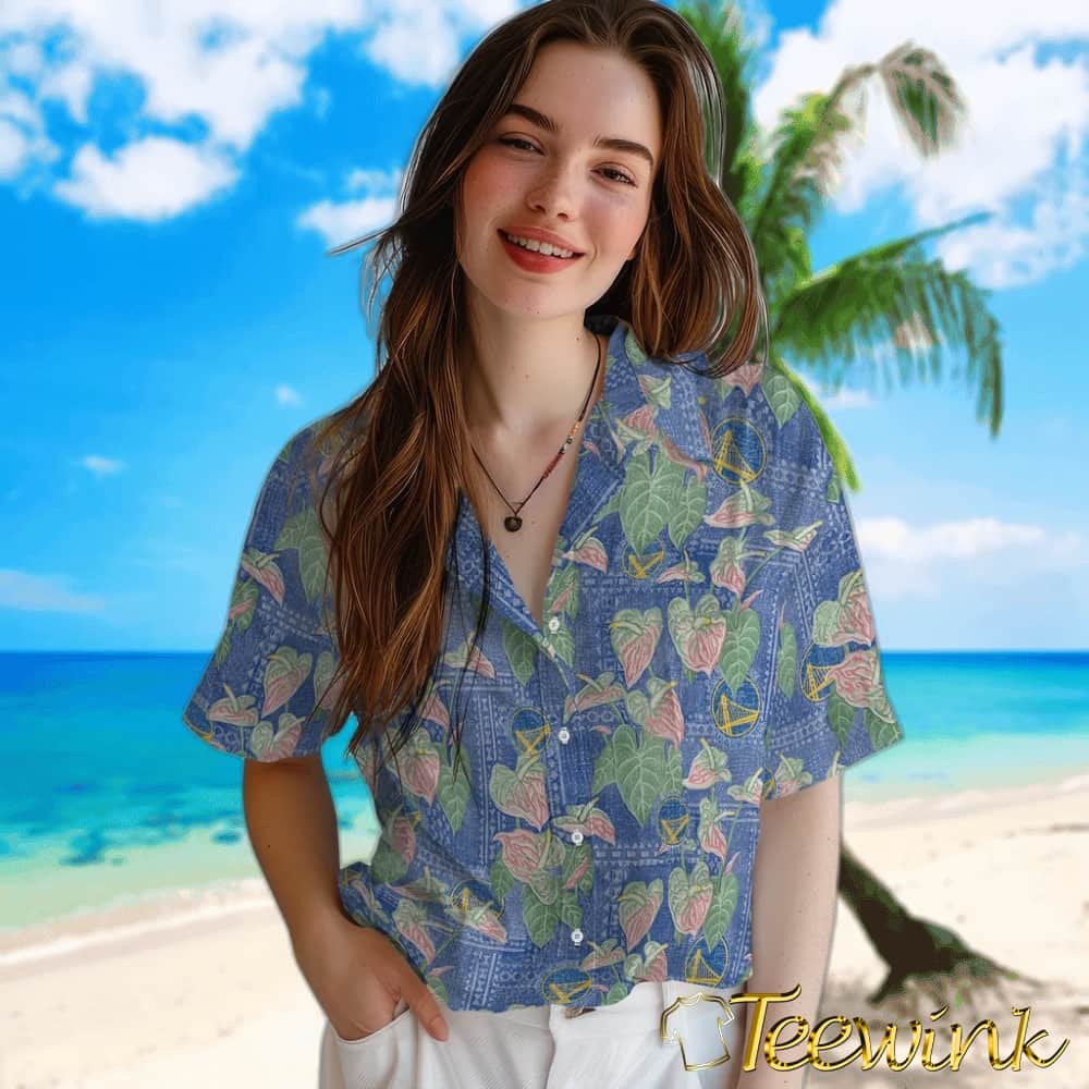 Anthurium Overlay Golden State Warriors Hawaiian Shirt image 4 Anthurium Overlay Golden State Warriors Hawaiian Shirt image 4