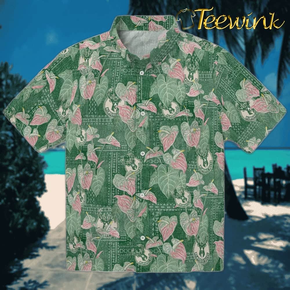 Anthurium Overlay Milwaukee Bucks Hawaiian Shirt