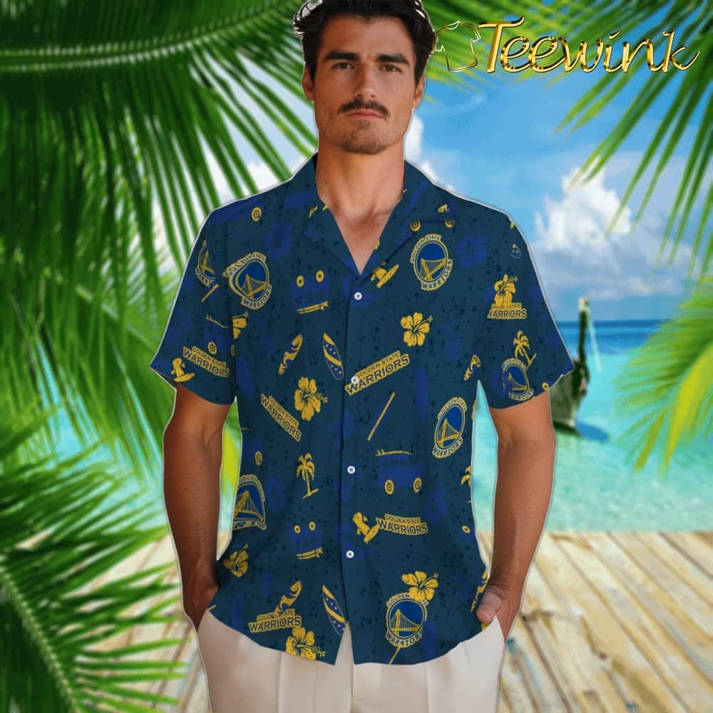 Beach Vibe Golden State Warriors Hawaiian Shirt image 2 Beach Vibe Golden State Warriors Hawaiian Shirt image 2