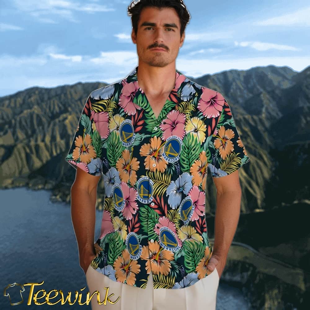 Brilliant Hibiscus Garden Golden State Warriors Hawaiian Shirt image 2 Brilliant Hibiscus Garden Golden State Warriors Hawaiian Shirt image 2