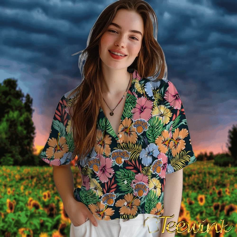 Brilliant Hibiscus Garden New York Knicks Hawaiian Shirt image 4 Brilliant Hibiscus Garden New York Knicks Hawaiian Shirt image 4