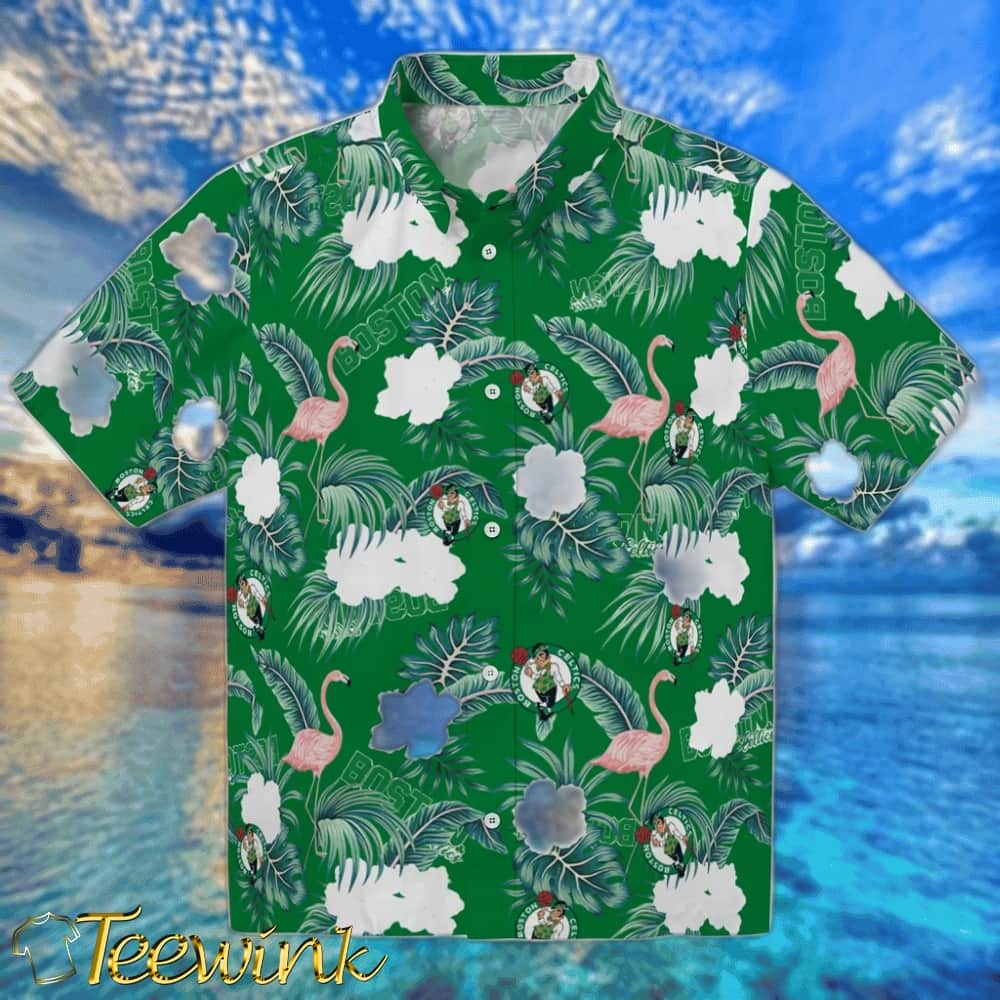 Flamingo and Hibiscus Boston Celtics Hawaiian Shirt